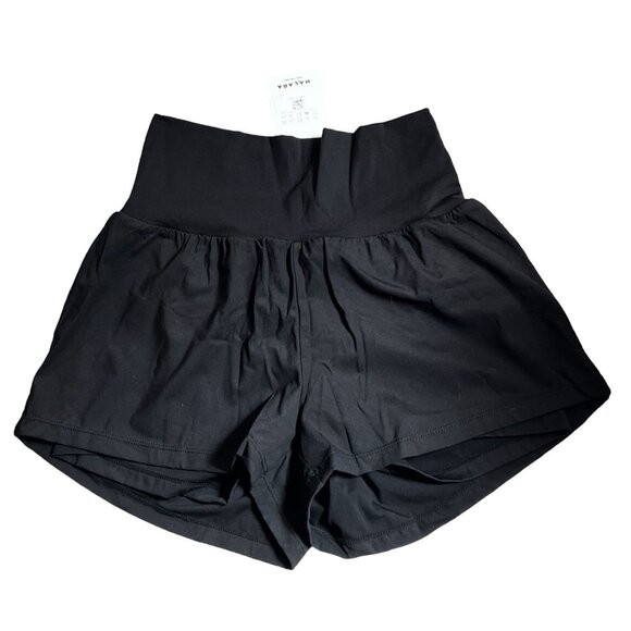 Halara Super High Waisted Yoga Shorts Sz Large Womens Black Back Pocket & Side P - Picture 5 of 8